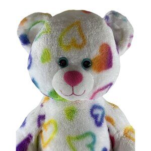 Build-A-Bear Rainbow Hearts Teddy Bear White Plush Valentine Stuffed Animal 18"